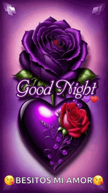 a purple heart with a purple rose and the words " good night " below it