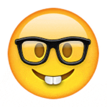 a yellow smiley face with glasses and a big smile