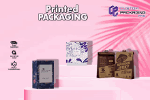 a display of printed packaging including a sanctuary studio box