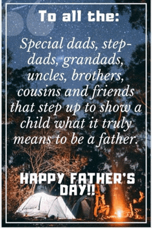 a happy father 's day message with a picture of tents