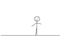 a stick figure with a smile on his face is standing on a ledge .