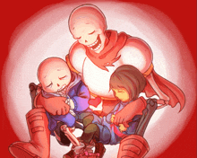 a drawing of a skeleton holding two kids