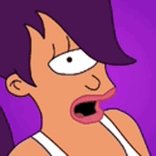 a cartoon of a woman with purple hair and a white tank top