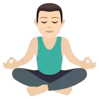 a man in a blue tank top sits in a lotus position