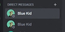 a screenshot of a direct messages app with blue kid in the top left corner