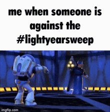 buzz lightyear from toy story is dancing with a robot ..