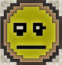 a pixel art of a smiley face with a serious look on his face