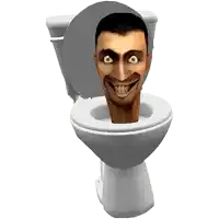 a toilet with a man 's head sticking out of the bowl