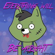 a cartoon of a zombie dog with the words everything will be alright