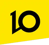 a yellow background with a black number 10