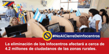 a sign that says #noal cierredelinfocentros with a picture of people using computers