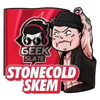 a logo for geek slate stonecold skem with a cartoon character