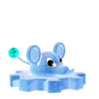 a blue toy mouse is sitting on top of a snowflake