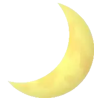 a yellow crescent moon with orange spots on it