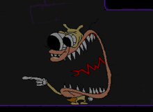 a pixel art drawing of a cartoon character with a large mouth