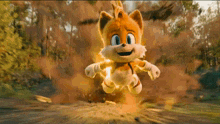 sonic the hedgehog is flying through the air in a cartoon