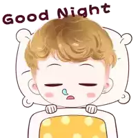 a cartoon drawing of a boy sleeping with the words good night written above him