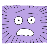 a cartoon drawing of a purple square with a surprised face on it