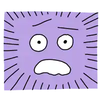 a cartoon drawing of a purple square with a surprised face on it