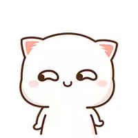 a cartoon of a white cat with pink ears making a funny face .