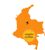 a map of colombia with a plane flying over it and the words mandarina accesorios