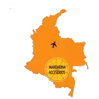 a map of colombia with a plane flying over it and the words mandarina accesorios