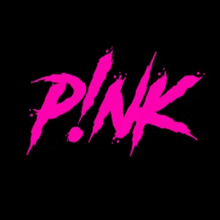 a pink logo on a black background with a brush stroke