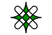 a green and black symbol with a white background