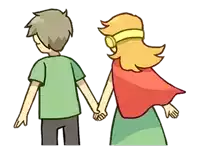 a boy and a girl are holding hands and the girl is wearing a cape