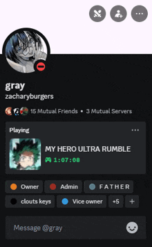 gray zacharyburgers is playing my hero ultra rumble on 1:07