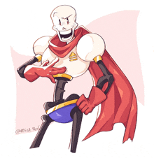 a drawing of papyrus with a red cape and the name mist pen on the bottom