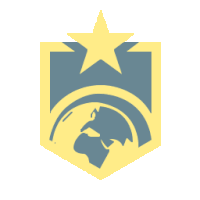 a blue and yellow shield with a star and a lion on it