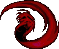 a pixel art drawing of a red and black swirl