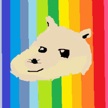 a drawing of a dog with a rainbow colored background