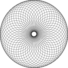 a black and white drawing of a circular pattern with a circle in the center