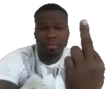 a man is giving the middle finger while wearing a white shirt .