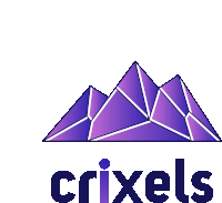 a logo for crixels with a purple mountain