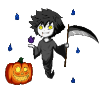 a grim reaper with a scythe and a pumpkin