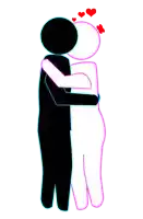 a drawing of a man and a woman hugging with hearts around them