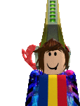 a roblox character wearing a crown and holding a flag