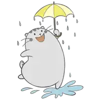 a cartoon seal is holding a yellow umbrella in the rain