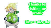 a picture of a girl holding a green apple with the words " thanks for visiting my profile have a nice day "