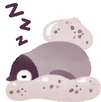 an illustration of a penguin sleeping on a rock