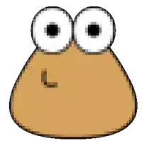 a pixel art drawing of a brown cartoon character with big eyes