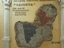 a map of underground wine city cricova is displayed on a wall