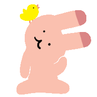 a pink rabbit with a yellow bird on top of it