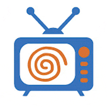 an icon of a television with a spiral on the screen .