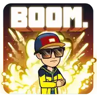 a cartoon character with a hat and sunglasses is standing in front of a boom explosion