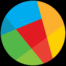 a colorful circle with a red yellow green and blue triangle in the middle