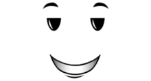 a black and white drawing of a smiling face with eyes closed and a large smile .